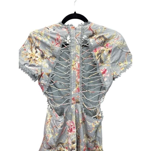 Zimmermann Floral Lace-UpโBack Mini Dress, Size 6 US - Picture 7 of 16